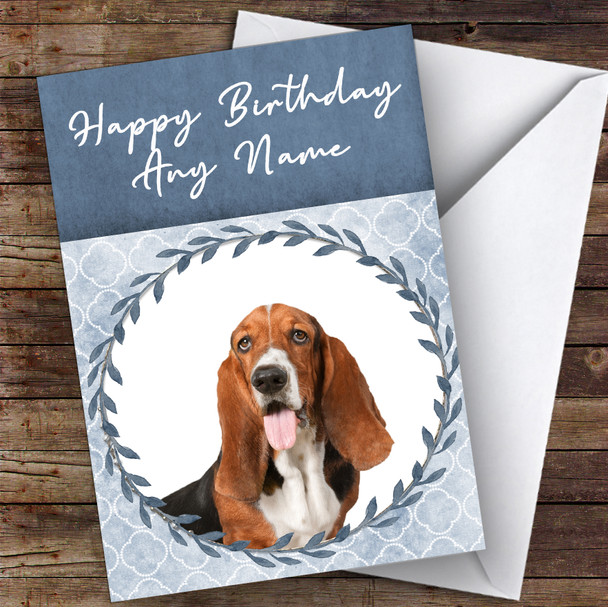 Basset Hound Dog Blue Animal Customised Birthday Card