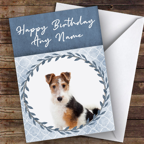 Fox Terrier Dog Blue Animal Customised Birthday Card