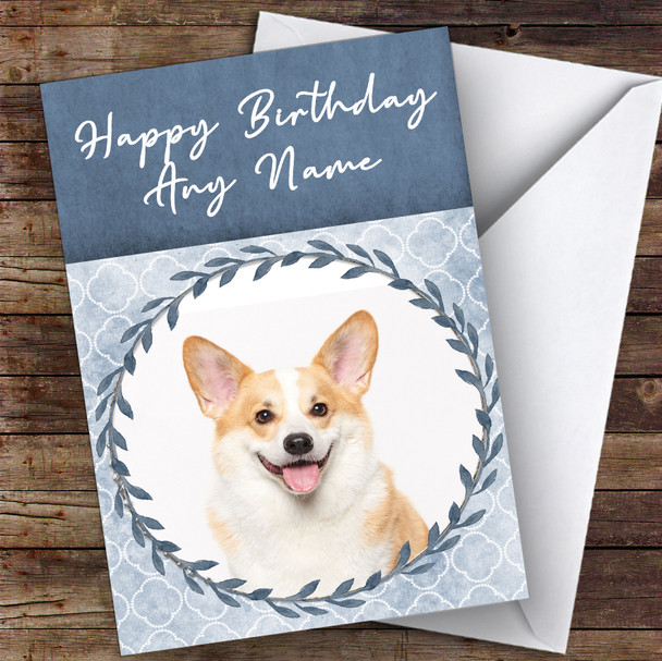 Welsh Corgi Dog Blue Animal Customised Birthday Card