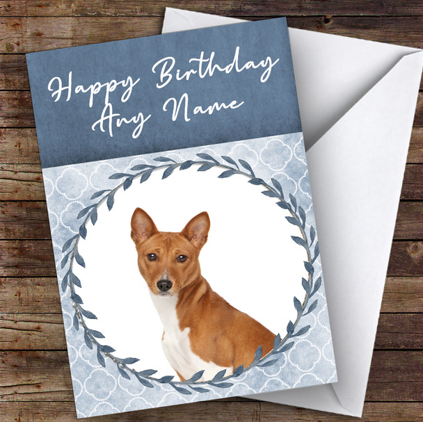 Basenji Dog Blue Animal Customised Birthday Card