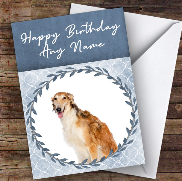 Borzoi Dog Blue Animal Customised Birthday Card