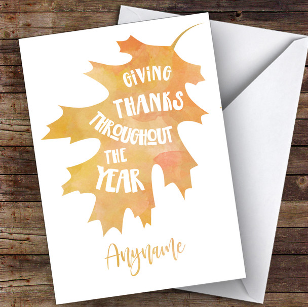 Watercolour Leaf Giving Thanks Customised Happy Thanksgiving Card