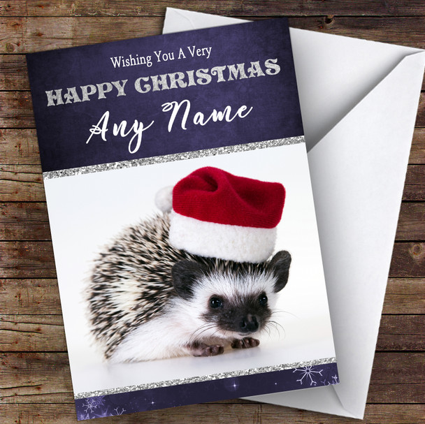 Baby Hedgehog Santa Hat Animal Customised Christmas Card