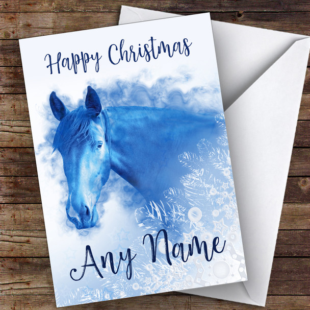 Blue Horse Snowflake Animal Customised Christmas Card