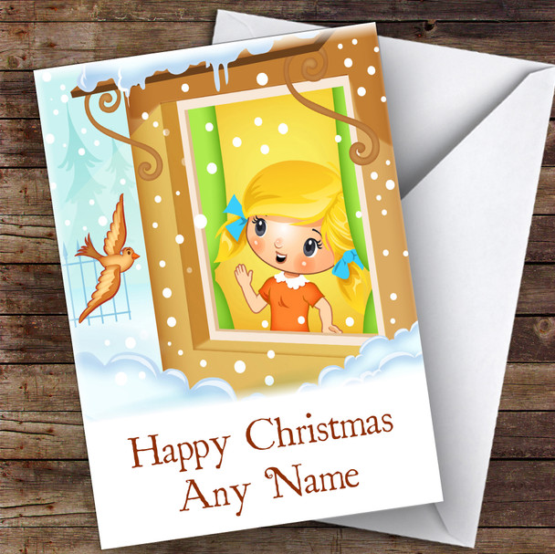 Girl Watching Bird Children's Customised Christmas Card