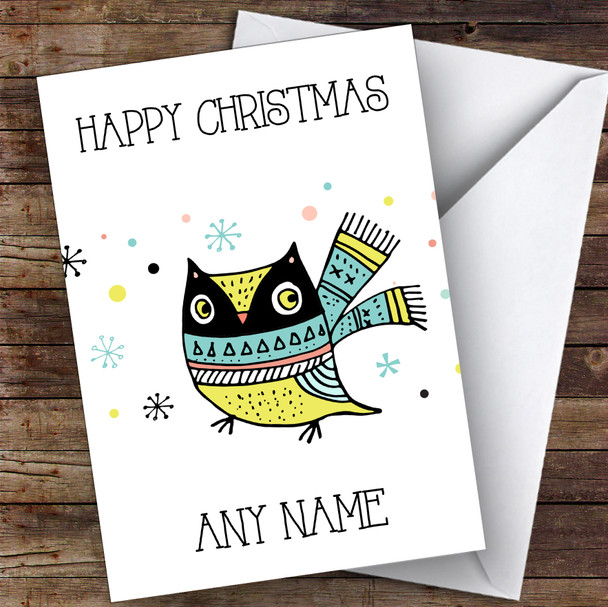 Owl In Scarf Children's Customised Christmas Card