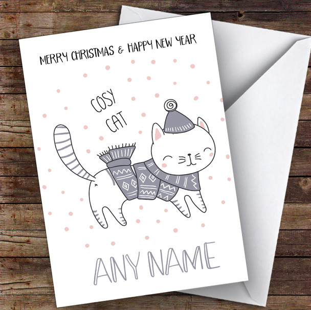 Cosy Cat Cute Customised Christmas Card