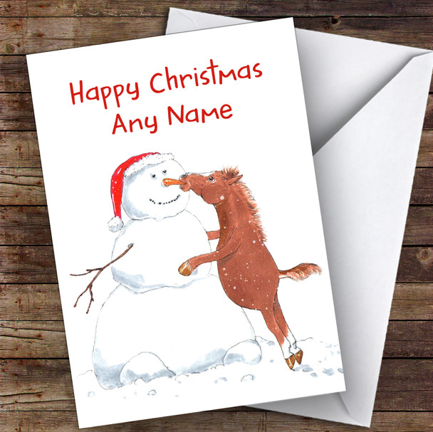 Horse Eating Snowman's Nose Funny Joke Customised Christmas Card