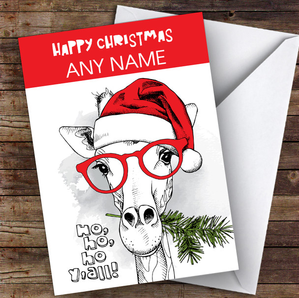 Doodle Giraffe In Hat Funny Joke Customised Christmas Card