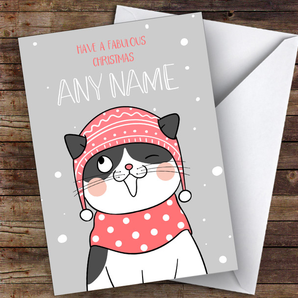 Smiling Cat In Hat Funny Joke Customised Christmas Card