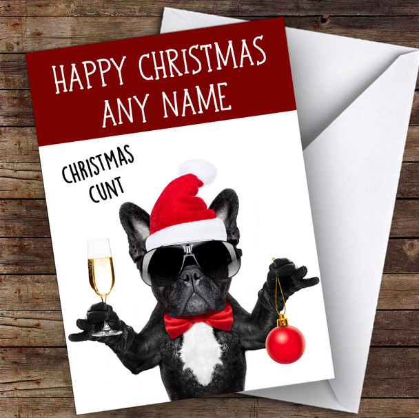 Offensive Dog Pug Funny Joke Customised Christmas Card