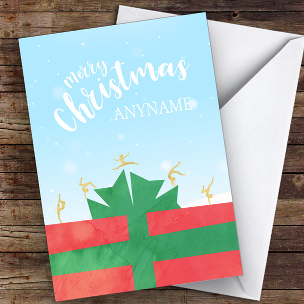 Gymnastics Silhouette Figures On Present Hobbies Customised Christmas Card