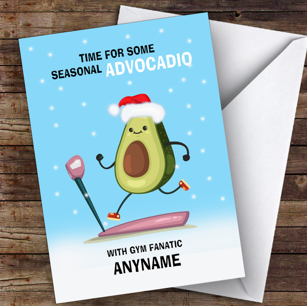 Gym Fanatic Funny Avocadio Hobbies Customised Christmas Card