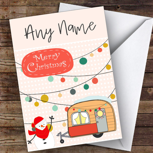 Camping Caravan Snowman Hobbies Customised Christmas Card