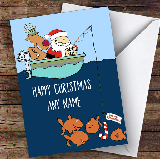 Santa & Rudolph Fishing Hobbies Customised Christmas Card