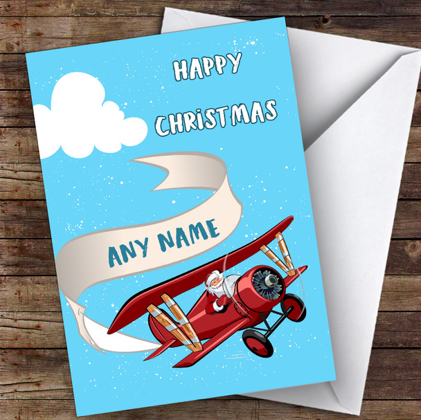 Santa Flying Aeroplane Hobbies Customised Christmas Card