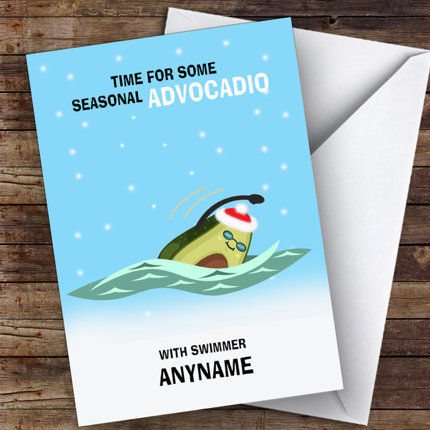 Swimmer Funny Avocadio Hobbies Customised Christmas Card