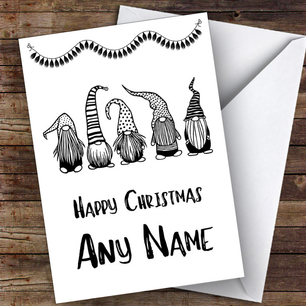 Black & White Elves Modern Customised Christmas Card