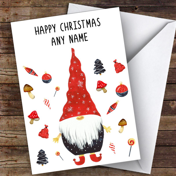 Gnome Black Top Modern Customised Christmas Card