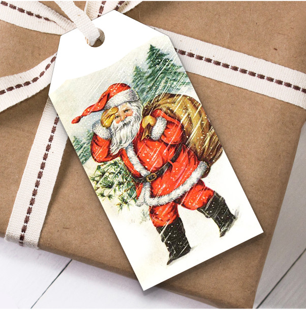 Vintage Traditional Santa In Snow Christmas Gift Tags