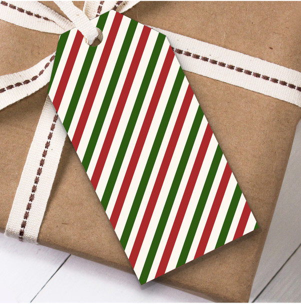 Red Green Cream Diagonal Stripes Christmas Gift Tags