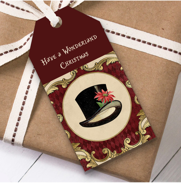 Alice In Wonderland Red Top Hat Christmas Gift Tags