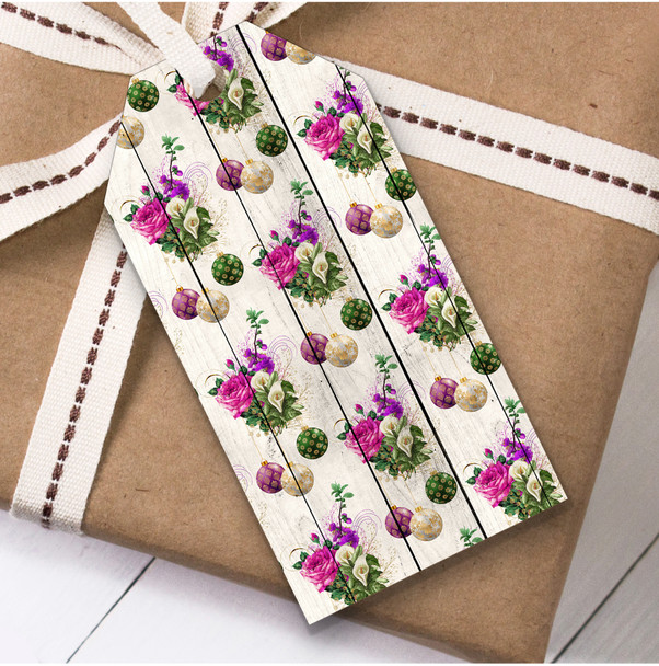 Pink And Purple Flowers Baubles Christmas Gift Tags