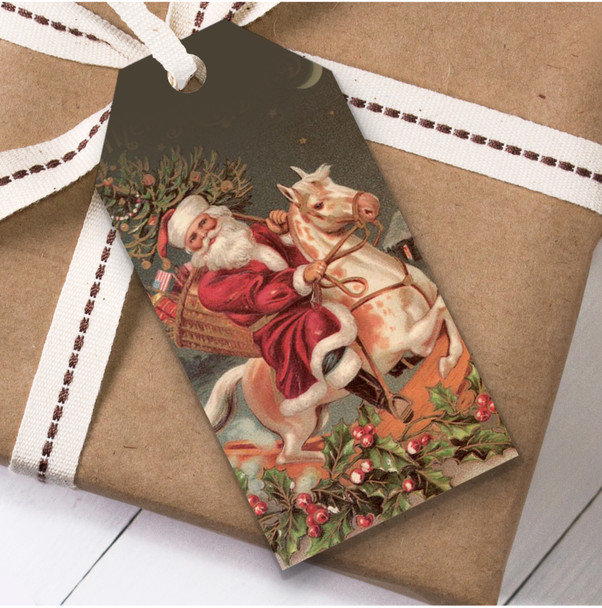 Vintage Traditional Santa Horse Christmas Gift Tags