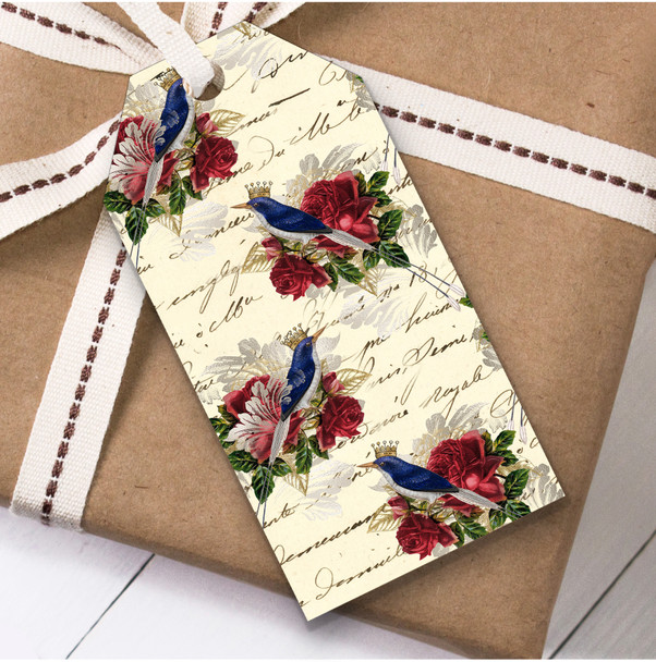 Vintage Blue Birds Red Roses Christmas Gift Tags