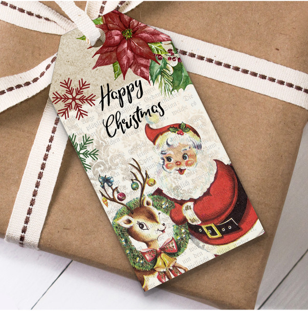 Rustic Vintage Deer & Santa Christmas Gift Tags