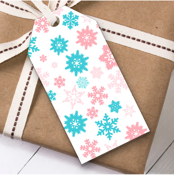 Pink Blue White Snowflakes Christmas Gift Tags