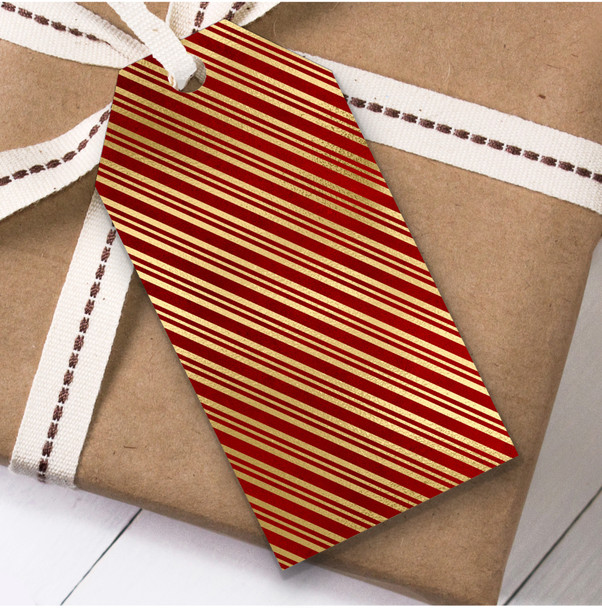 Red Gold Diagonal Stripes Christmas Gift Tags