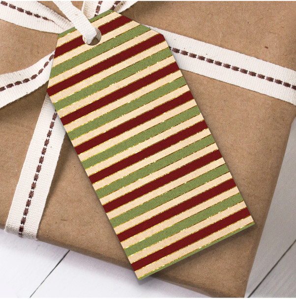 Vintage Green Red Stripes Christmas Gift Tags