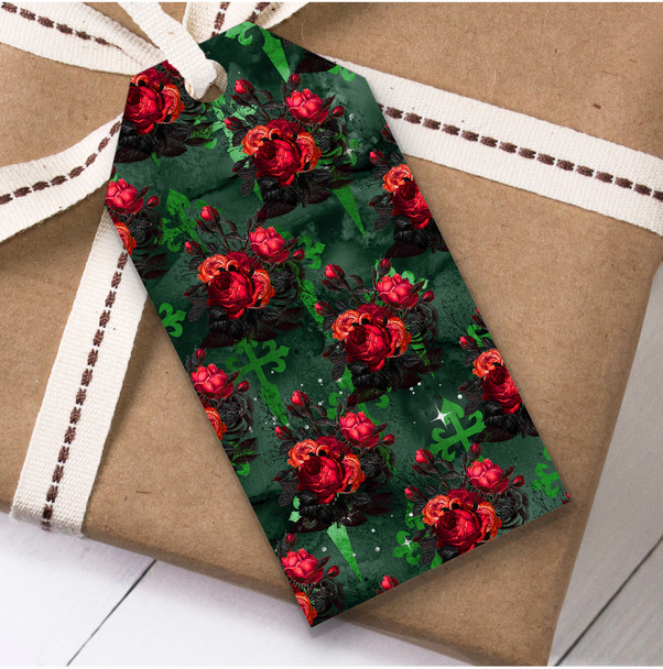 Gothic Green & Red Roses Christmas Gift Tags