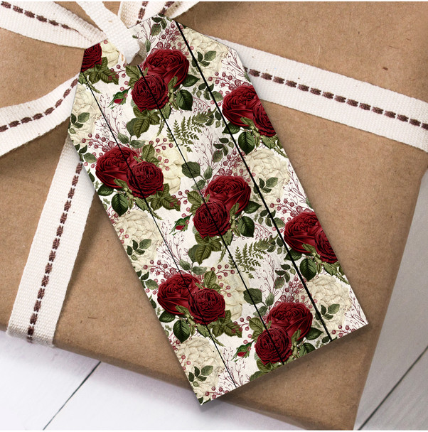 Gothic Red & Cream Roses Christmas Gift Tags