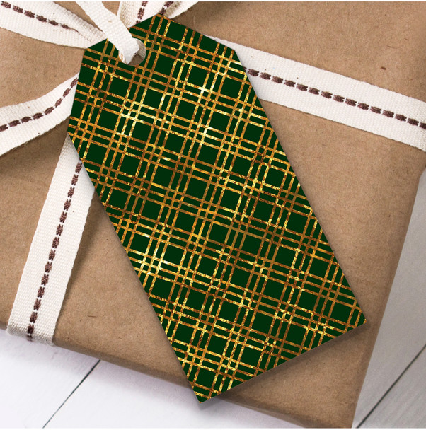 Green Gold Criss Cross Christmas Gift Tags