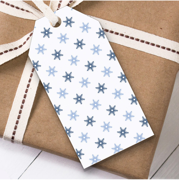 Navy Blue White Flakes Christmas Gift Tags