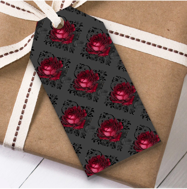 Gothic Grey Red Roses Christmas Gift Tags