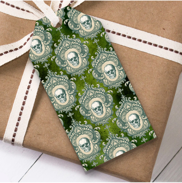 Gothic Skulls Green Christmas Gift Tags
