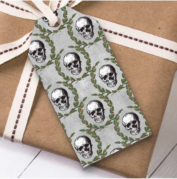 Gothic Skulls Grey Christmas Gift Tags