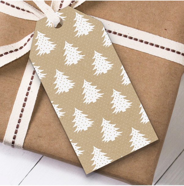 Beige Trees White Christmas Gift Tags