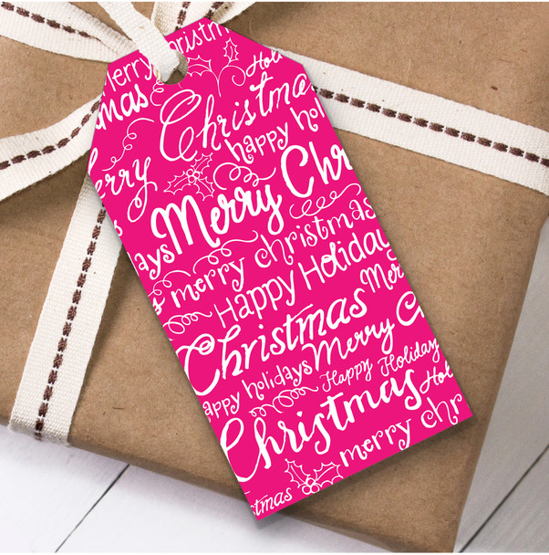 Bright Pink Text Christmas Gift Tags