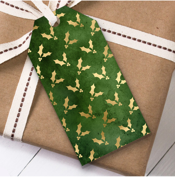 Green Gold Holly Christmas Gift Tags