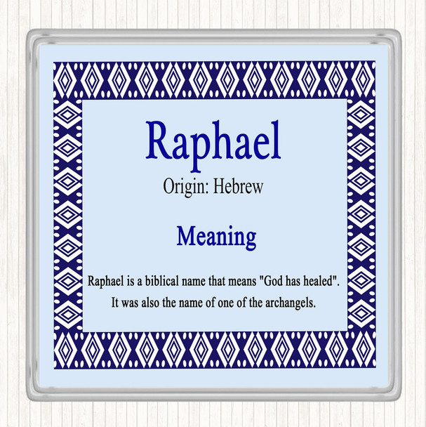 Raphael Name Meaning Coaster Blue