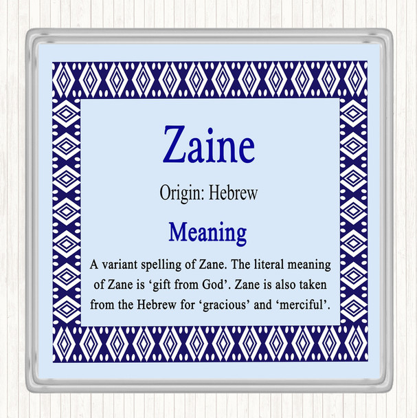 Zaine Name Meaning Coaster Blue