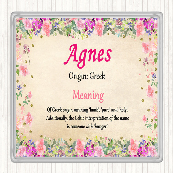 Agnes Name Meaning Coaster Floral