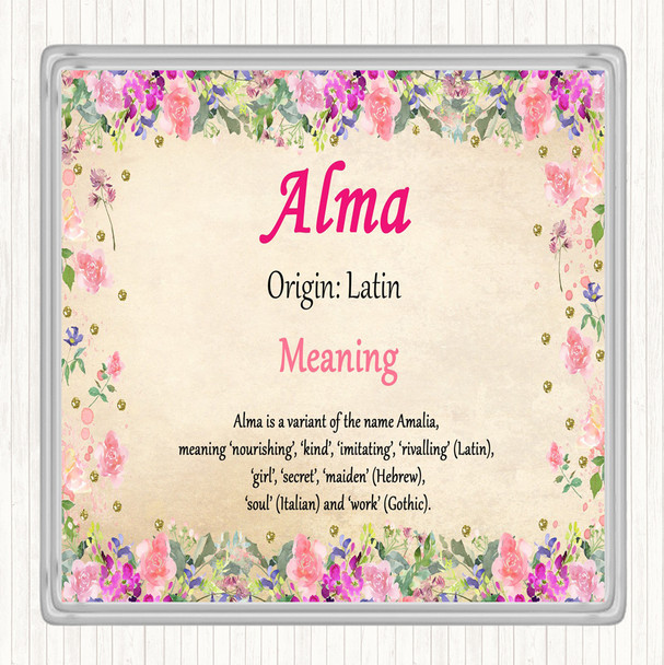 Alma Name Meaning Coaster Floral