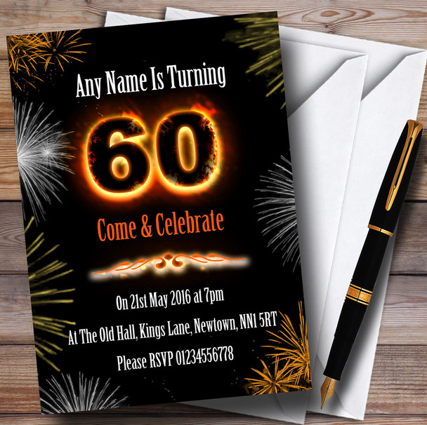 Fire And Fireworks 60Th Birthday Party Customised Invitations