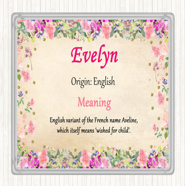 Evelyn Name Meaning Coaster Floral