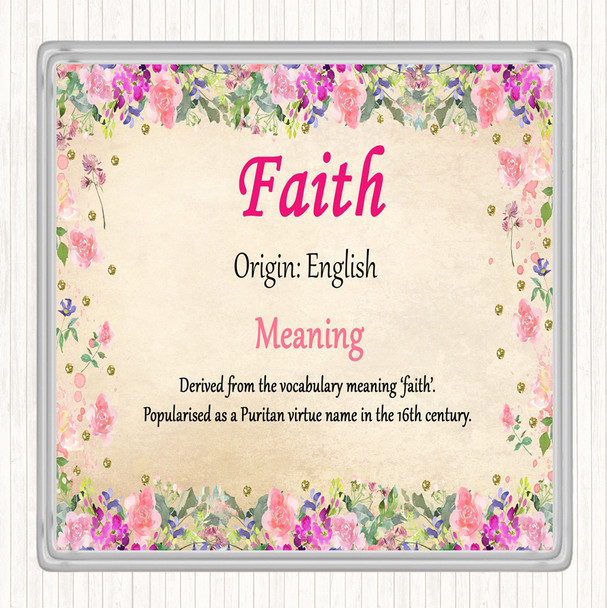 Faith Name Meaning Coaster Floral